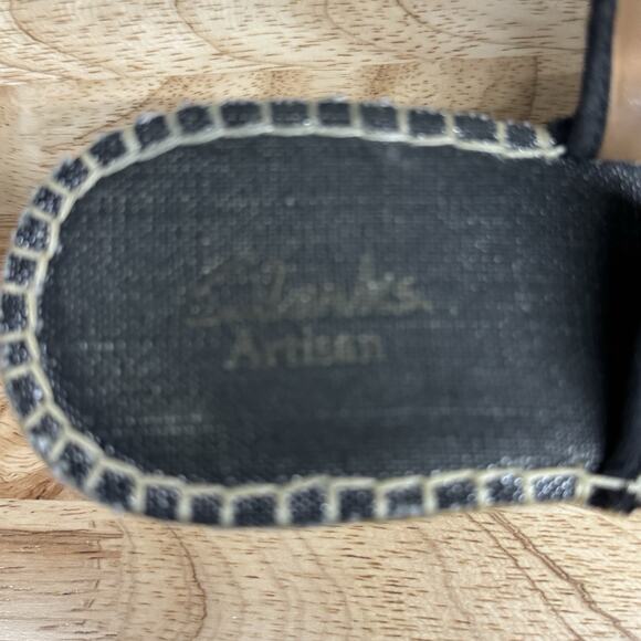 Clarks Artisan Shoes Women 7 1/2 M Blue Hessian Wedge Sandals Flower Boho Preppy - Picture 9 of 11